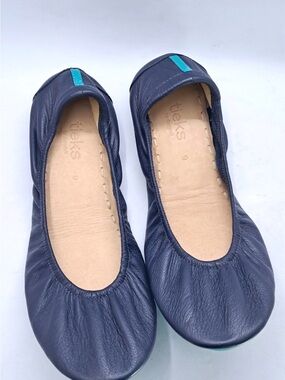 Tieks Navy Leather Ballet Flats with Teal Heel Tab